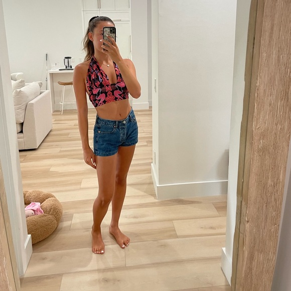 Red Berry Multi Color Cropped Halter Top - Picture 3 of 3